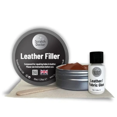 Image of Scratch Doctor Leather Glue &amp; Filler Kit Repair Tears, Rips, Scratches, Holes on Furniture, Sofas, Chairs, Car Seats (Choc Brown, 10ml)