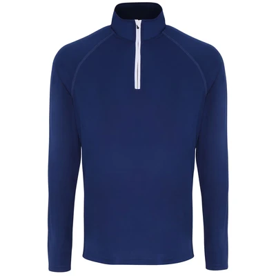 Image of TriDri Men&#039;s long sleeve performance quarter zip top. Navy/White, size: l