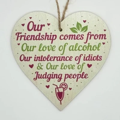 Image of Second Ave Funny Friendship Comes from Wooden Hanging Heart Home Friend Sign Plaque