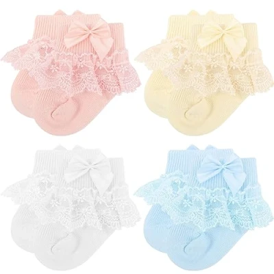 Image of DRESHOW Infant Lace Bow Socks baby Frilly Newborn Toddlers Girls Ankle Dress Sock