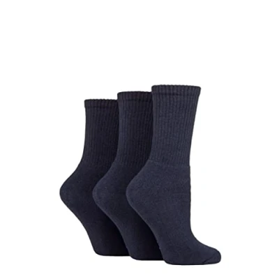 Image of Women&#039;s 3 Pair SOCKSHOP TORE 100% Recycled Plain Cotton Sports Socks Navy 4 8 Ladies