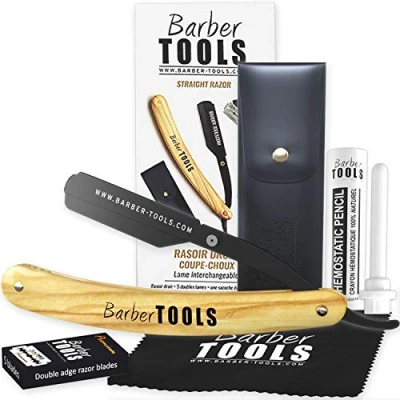 Image of Traditional Beard Razor Straight Razor/Barber Interchangeable Blade + 5 Double Blades (10 Single Blades) Cloth Pu ✮ BARBER TOOLS