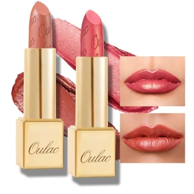 Image of OULAC Metallic Shine Glitter Lipstick Set, Nude High Impact Lipcolor, Lightweight Soft and Ultra Hydrating, Long Lasting, Vegan 05+25
