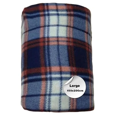 Image of Tartan Check Double Size Large Fleece Blanket Throws, Soft Luxury Warm Tarten for Bed Couch &amp; Sofa 150 x 200cm (Peach Blue Check)