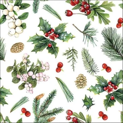 Image of AMBIENTE 20 Napkins Christmas Branches, Cones and Berries in Winter as Table Decoration Paper with Motif Also for Decoupage 33 x cm (33316495)