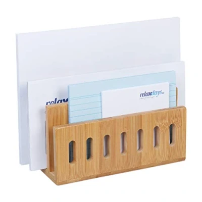 Image of Relaxdays Document Holder Bamboo, 3 Compartments, Practical Letter and File Rack, Office, HWD: 13 x 18 8 cm, Natural
