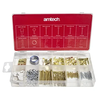 Image of Amtech S5162 Picture Hanging Kit, Hangers, Hooks, Wall Pegs, Wire, 180pc