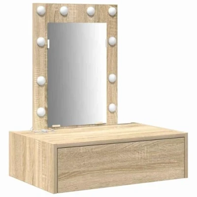 Image of vidaXL Wall Hanging Dressing Table with LED Lights Sonoma Oak