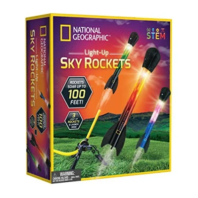 Image of National Geographic Air Rocket Toy LED Launcher for Kids, Jump &amp; Launch Light Up, Powered Rockets up to 30.5 Meters, Garden Toys, Outdoor Games