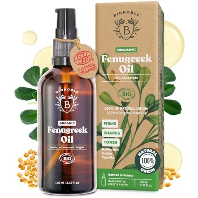 Image of Bionoble Organic Fenugreek Oil 100ml Oily Macerate made with Sunflower 100% Pure, Natural Body, Chest, Buttocks, Hair Vegan, Cruelty Free Glass Bottle + Pipette Pump