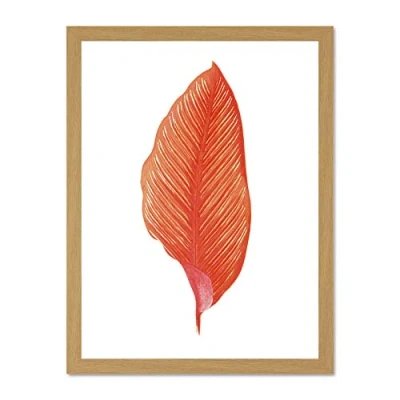 Image of Wee Blue Coo Botanics Red Orange Fine Stripes Large Light Oak Framed Art Print Wall Poster 18x24 inch