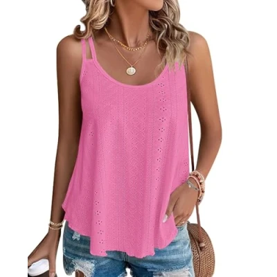Image of WNEEDU Women Vest Sleeveless Tank Tops Rose Pink S