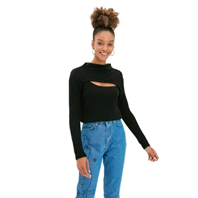 Image of Trendyol Women Slim fit Basic Crew Neck Knitwear Sweater Schwarz