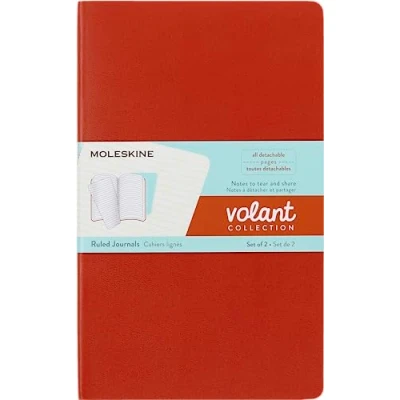 Image of Moleskine QP721F16B24 Large Volant Ruled Journals, Coral Orange/Aqua Blue