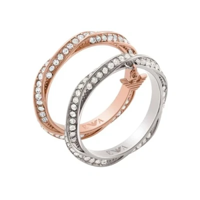 Image of Emporio Armani Women&#039;s Rose Gold Tone and Two Stainless Steel Band Ring Set, EGS3024SET8
