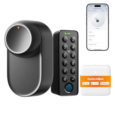 Image of SwitchBot WiFi Smart Lock Ultra with Touchscreen Keypad, Fingerprint Door Lock, Triple Power System, Fits Your Existing Euro Profile Cylinder, Supports Matter, Alexa, Google, IFTTT