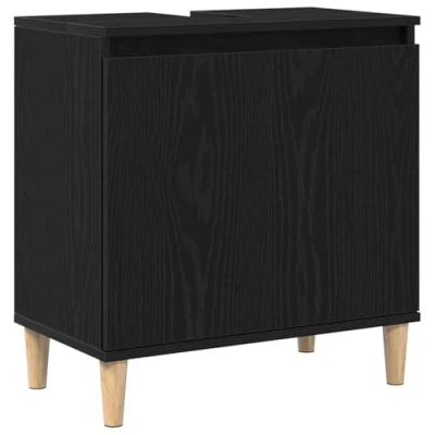 Image of vidaXL Sink Cabinet Black Oak Bathroom Storage Engineered Wood, Matte Finish, 2 Doors, Rectangular, Easy Maintenance