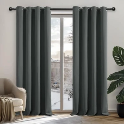 Image of Deconovo Super Soft Solid Curtains Ring Top Thermal Blackout for Living Room 140x180cm Dark Grey 2 Panels