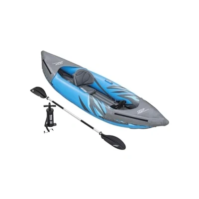 Image of Bestway Hydro Force Surge Elite 1 Person Kayak Inflatable Boat Set with Hand Pump, Paddles, Seats, Fins and Storage Bag, One Seater