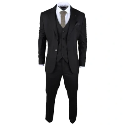 Image of Mens Suit Black 3 Piece Tailored Fit Formal Dress Gents Suits 44
