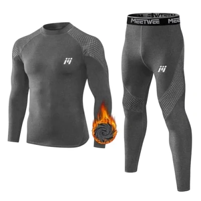Image of MEETWEE Men’s Thermal Underwear Set, Winter Base Layer Long Sleeve Johns Quick Dry Compression Top &amp; Bottom for Sport Skiing Running Hiking