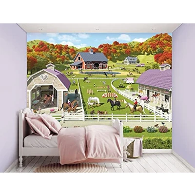 Image of Walltastic Horse and Pony Stables 41738 Wallpaper Mural, FSC Paper, Multi, 8 feet High x 10 Wide, 1 Size