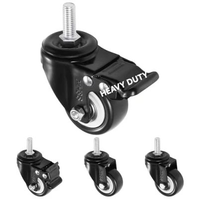 Image of H&amp;S 4 Castor Wheels Heavy Duty 200KG 50mm PU Rubber Swivel Trolley Furniture Caster with Brakes Black Screw