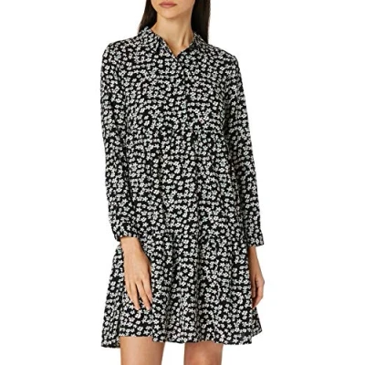Image of JDY Women&#039;s Jdypiper L/S Shirt Dress WVN Noos, Black/AOP: White Flower, 8