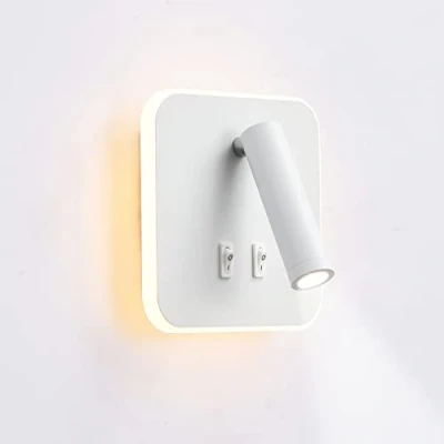 Image of uksunvi LED Wall Mounted Lamp,Bedside Reading Light,12W Lamp, Adjustable Spotlight （3W +9W 3000K Warm Light） (White Square)
