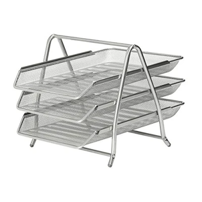 Image of KAV Office Filing 3 Tier Trays Holder A4 Document Letter Paper Wire Mesh Storage Organiser (Silver)