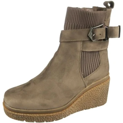Image of Ladies Ankle Wedge Sock Boots Shoes Heels Chelsea Fashion Platform Womens Sizes Khaki Suede 5