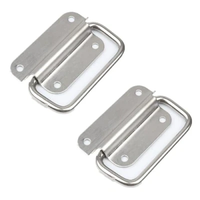 Image of 2 Pcs Chest Box Handles Drop Ring Pull Handle Stainless Steel Spring Folding Loaded for Toolbox Storage Boxes Replacement