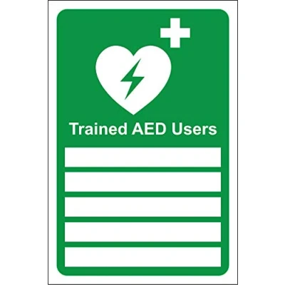 Image of Trained AED users automated external defibrillator Safety sign Self adhesive sticker 400mm x 300mm