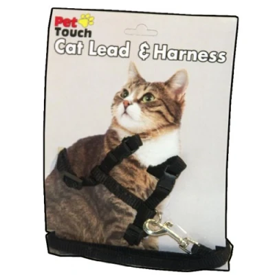 Image of BLACK CAT KITTEN ADJUSTABLE NYLON HARNESS PET RABBIT COLLAR LEAD LEASH