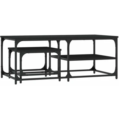Image of vidaXL Black Nesting End Tables Set of 2 Versatile, Industrial Design, Engineered Wood Metal Frame, Space Saving Ideal for Lounge, Bedroom, Office