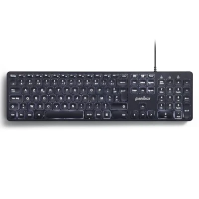 Image of Perixx PERIBOARD 331 Clavier filaire USB rétro éclairé pleine taille touches ciseaux de type X blanc noir AZERTY