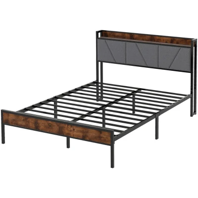 Image of Levede Heavy Duty Double Bed Frame Metal Platform with Storage Headboard 4.4FT