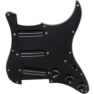 Image of Yibuy Black 3 ply Dual Rail Pickup Electric Guitar Loaded Prewired Pickguard set SSS 9.2 9.3 kohm