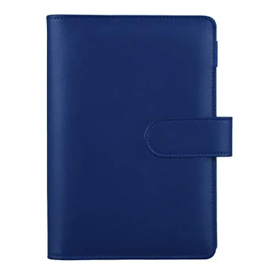 Image of HAUTOCO PU Leather A6 Budget Binder Cover, Refillable 6 Ring Notebook Folder Personal Planner for Money Organiser, Loose Leaf Saving Wallet Cash Stuffing Binder, Navy Blue