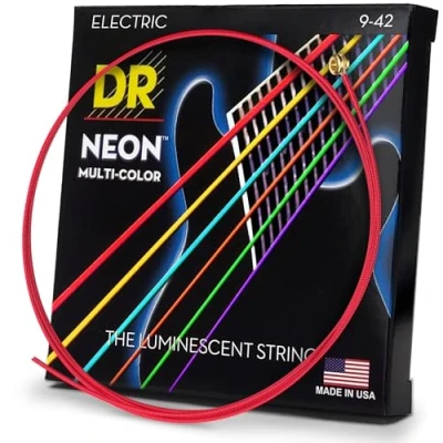 Image of DR Strings HI DEF NEON™ MULTI COLOUR Coloured Electric Guitar Strings: Light 9 42
