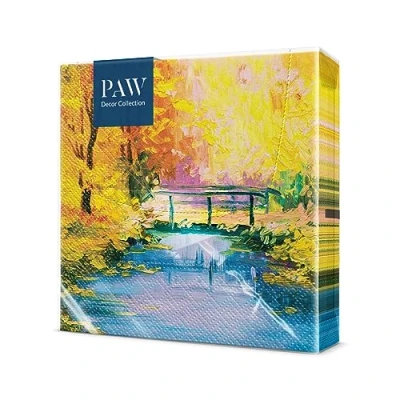 Image of PAW Napkins 3 Ply (33 x 33 cm) I 20 pcs Perfect for Birthdays, Parties, Meetings Autumn Table Decoration Colourful Paper Rustic Bridge River Trees Leaves Golden