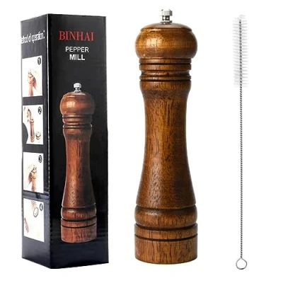 Image of Wooden Pepper Mill Grinder Kit Manual Mills Solid with Strong Adjustable Ceramic Grinders Set 8 Inches
