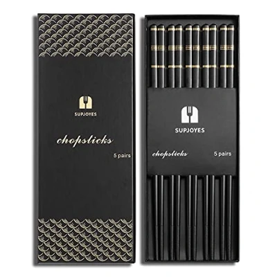Image of SUPJOYES Reusable Fiberglass Chopsticks Japanese Chinese Dishwasher Safe, 5 Pairs Gift Set