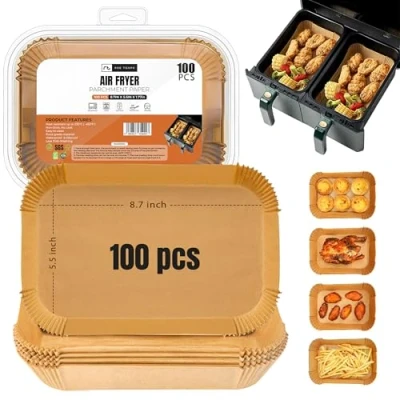 Image of Air Fryer Parchment Paper Liner, 100Pcs Liners Disposable, Basket Liners, Baking Parchment, Airfryer for Roasting Microwave (5.5 Inch Rectangle)