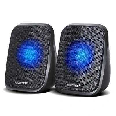Image of Audiocore AC835 2.0 Black Stereo Speakers With LED Backlighting For PC Laptop Smartphone 2x3W RMS USB AUX Minijack Compact ♪