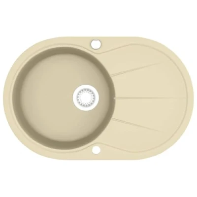 Image of vidaXL Beige Granite Single Basin Kitchen Sink Heat Resistant, Extra Deep Basin, Reversible Installation, Scratch Resistant Includes Basket Strainer