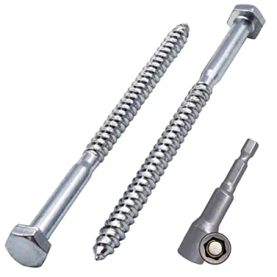Image of (Pack of 80 pcs) DIN 571 Zinc Plated Steel Hexagon Wood Screws M6 x 100 mm, Coach Screws, Hex Screw, Lag Bolts, Head (80, mm)