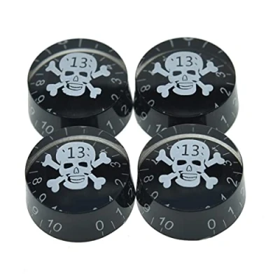 Image of Dopro 4pcs Black with White Skull Guitar Speed Dial Knobs Control Knob fits LP