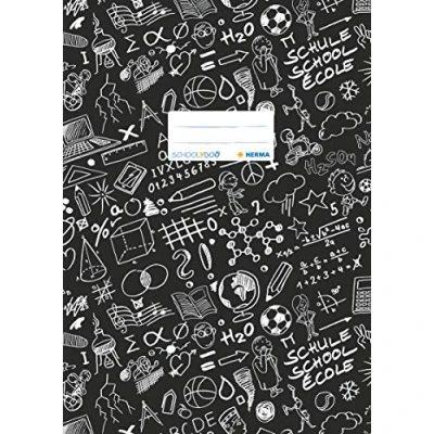 Image of HERMA Exercise Book cover A4 SCHOOLYDOO design, with inscription label, made of wipeable and sturdy plastic, slip on jackets for school, black, 19408