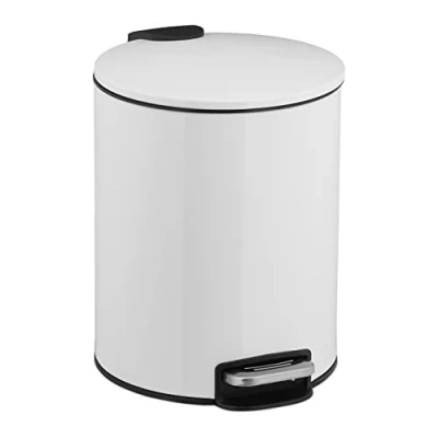 Image of Relaxdays Bathroom Bin 5 Litre, Soft Close, Removable Inner Container, Round Pedal Dustbin, Metal, White, Iron, 26 x 20.5 24 cm
